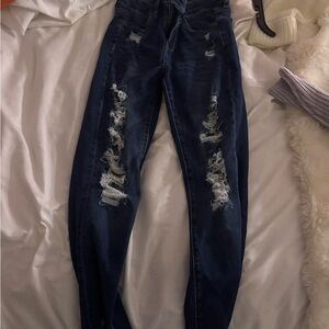 American Eagle Outfitters Dark Blue Distressed Skinny Jeans